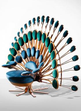 意式创性意沙发椅孔开雀单人屏椅轻奢金属休闲椅RJE创意个设计师