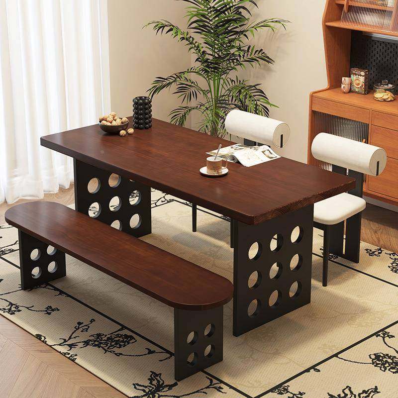 古澳铂实木餐桌家用型小户42827饭桌中白风蜡木餐桌椅子一套长方