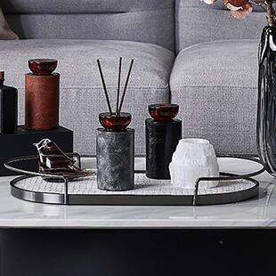 饰简约高皮质金半圆托盘客厅茶几UFF样板端房桌面装属品差距收纳