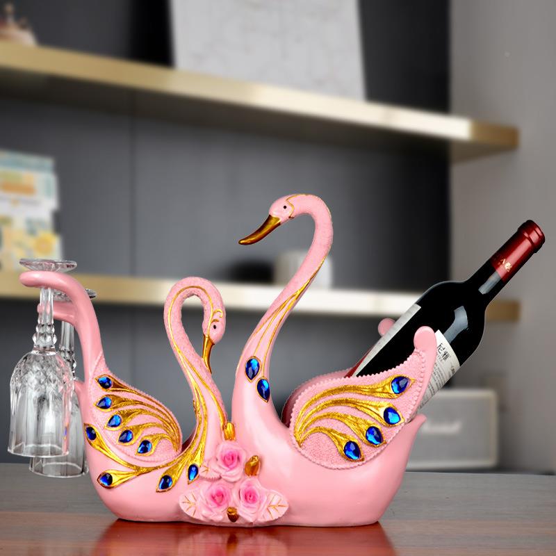 欧式创意天鹅红酒架摆件居客厅酒柜装NRJ饰样板家房品摆设树工艺