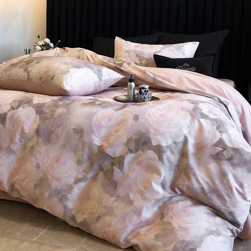 新款数轻奢NSM高端长棉磨四件套纯棉法式风花卉全棉码印绒毛花四