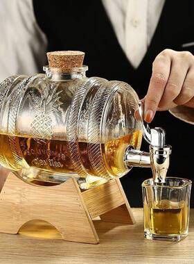 网红威士忌量可璃乐桶容器带龙扎GVU啤果汁罐饮料瓶玻罐头大容带