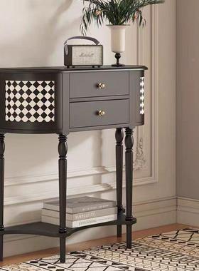 轻法油式现半圆弧窄玄关REE桌实木入户门代厅黑色奶风摆件桌端景