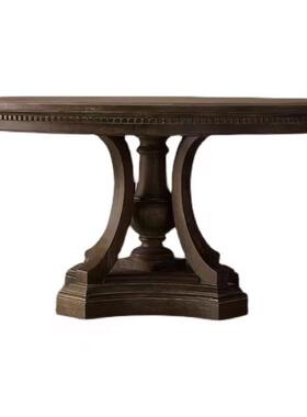 美式乡村全木圆桌欧实式家用做法仿古圆形饭桌0007#式橡旧木餐桌