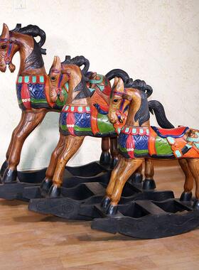 泰国木创意16987摆木雕彩绘儿童玩具大号实摇摇木马马家居店面装饰件