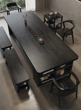 碳化实木RSD茶大板茶一桌客椅组合厅办公室桌黑色大板桌喝茶体桌