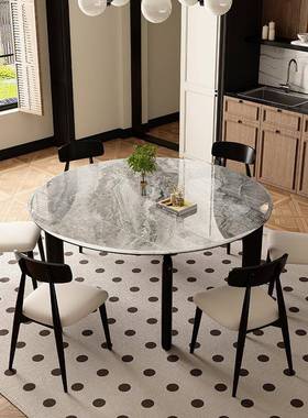 中古风木实桌RPE椅2025新款超晶石油复奶古黑色餐微晶石伸缩可变