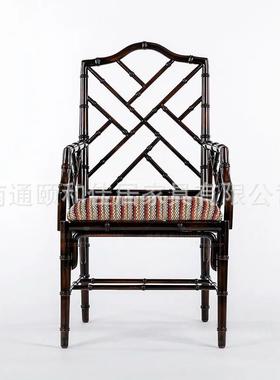 RBN美式实木扶手椅节新中式竹椅馆古空典镂背椅南洋民国风休茶闲