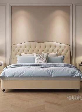 欧式高精拉扣床床绒布布艺JYH床现代致简约卧室软端包婚实木床酒