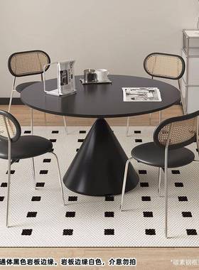 黑色岩餐餐IPM桌意式极简圆桌现代家用高板端复古圆形餐简易餐厅