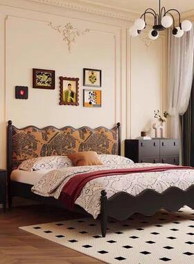 法式中古风JIZ全木床提花波浪涟人漪复古带软实包主卧双床床高端