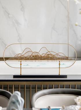 轻奢新中式艺假铁山样板间书玄关柜摆件店办公酒桌高房端27983软