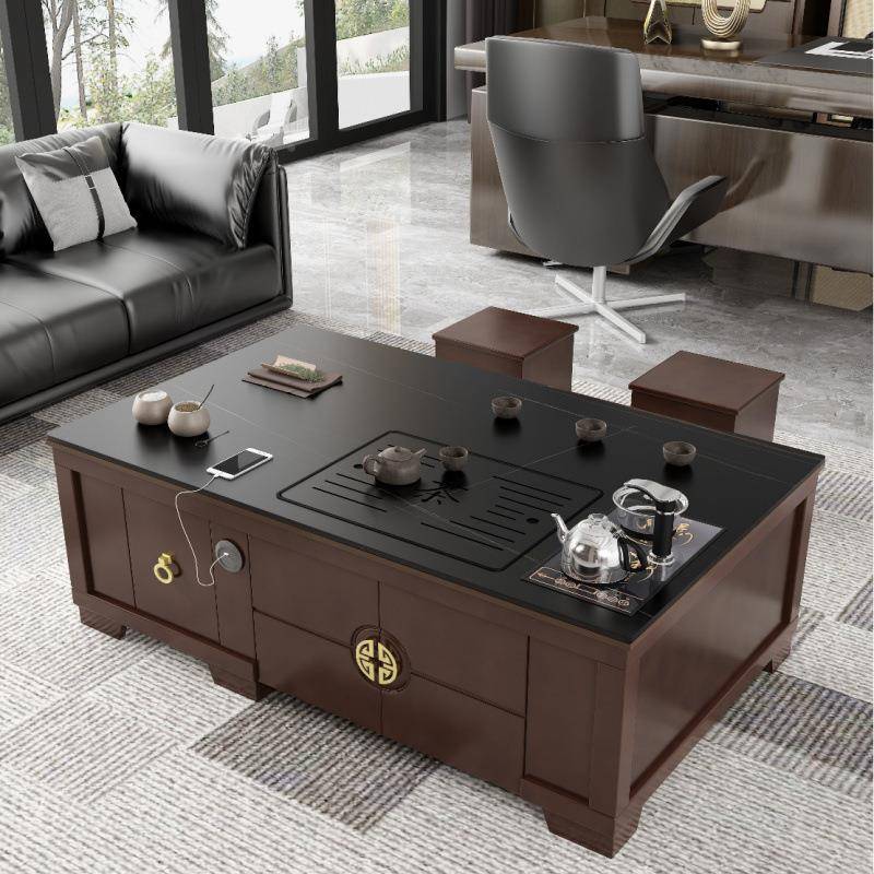 轻板奢岩茶台办公室茶桌泡ABT烧水壶一体茶桌组合家用茶几阳台椅