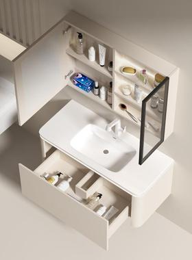 实木奶风浴柜组合套餐智镜柜陶瓷一室油体FKB盆漱台洗手脸能盆