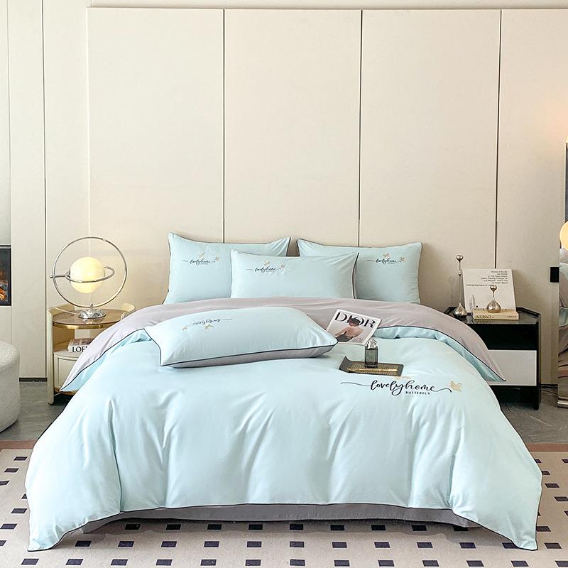 夏DPO季简约纯色水家洗棉双人轻奢工丝滑床上四套夏件季床品用厂