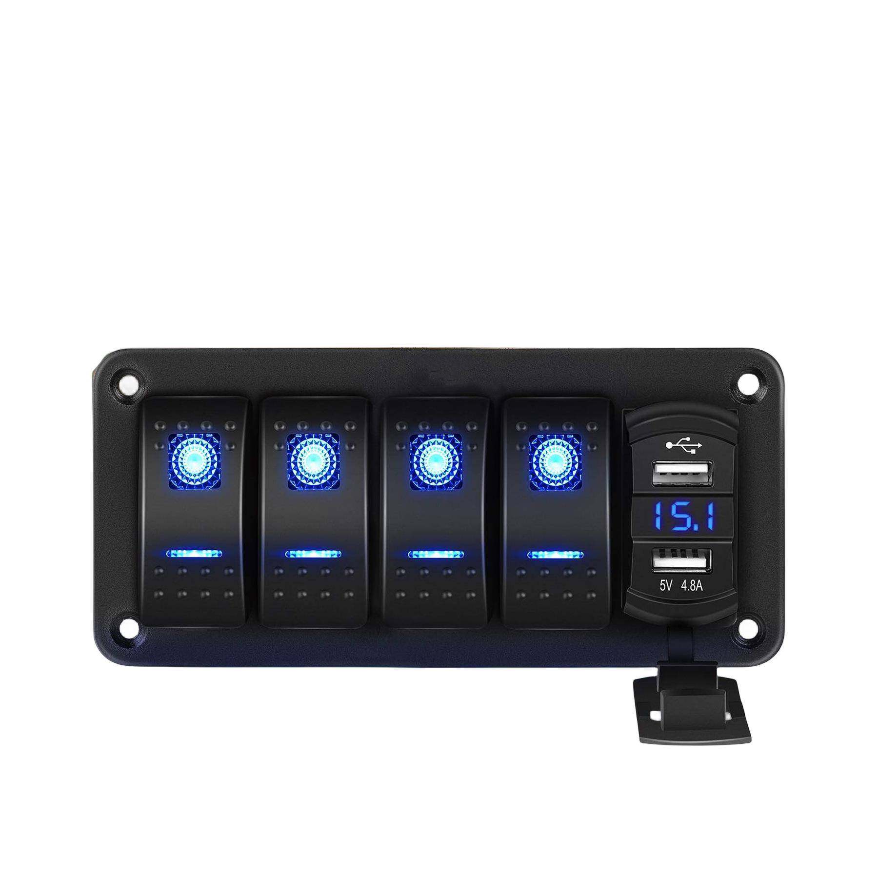 4位摇臂开关面板，带双USB充电器发光，适用于汽车卡车船房车,机械设备,其他机械设备,淘宝优惠券,粉丝福利购,淘宝优惠卷