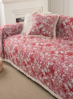 伊缦琪韵沙发巾防猫抓提花红色复古喜庆节日厚实沙发盖毯工厂