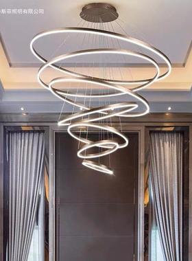 客厅吊灯现代简约大气复式楼大吊灯楼梯灯圆环轻奢挑高楼中楼吊灯