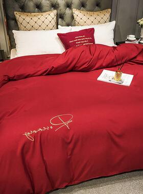 红色被套单件结婚大红水洗棉双人欧式婚庆新婚被罩