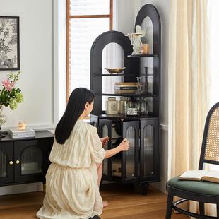 法式复古实木转角置物架客厅墙角转角柜靠墙拐角柜三角书架高级感