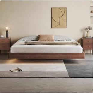 中古风无床头纯实型木悬收浮储ESB物床榉木排骨架榻榻小户米高箱