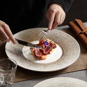 拉纹理餐盘新子EIY商盘用餐丝厅牛排摆创意款菜盘陶瓷甜品寿司盘