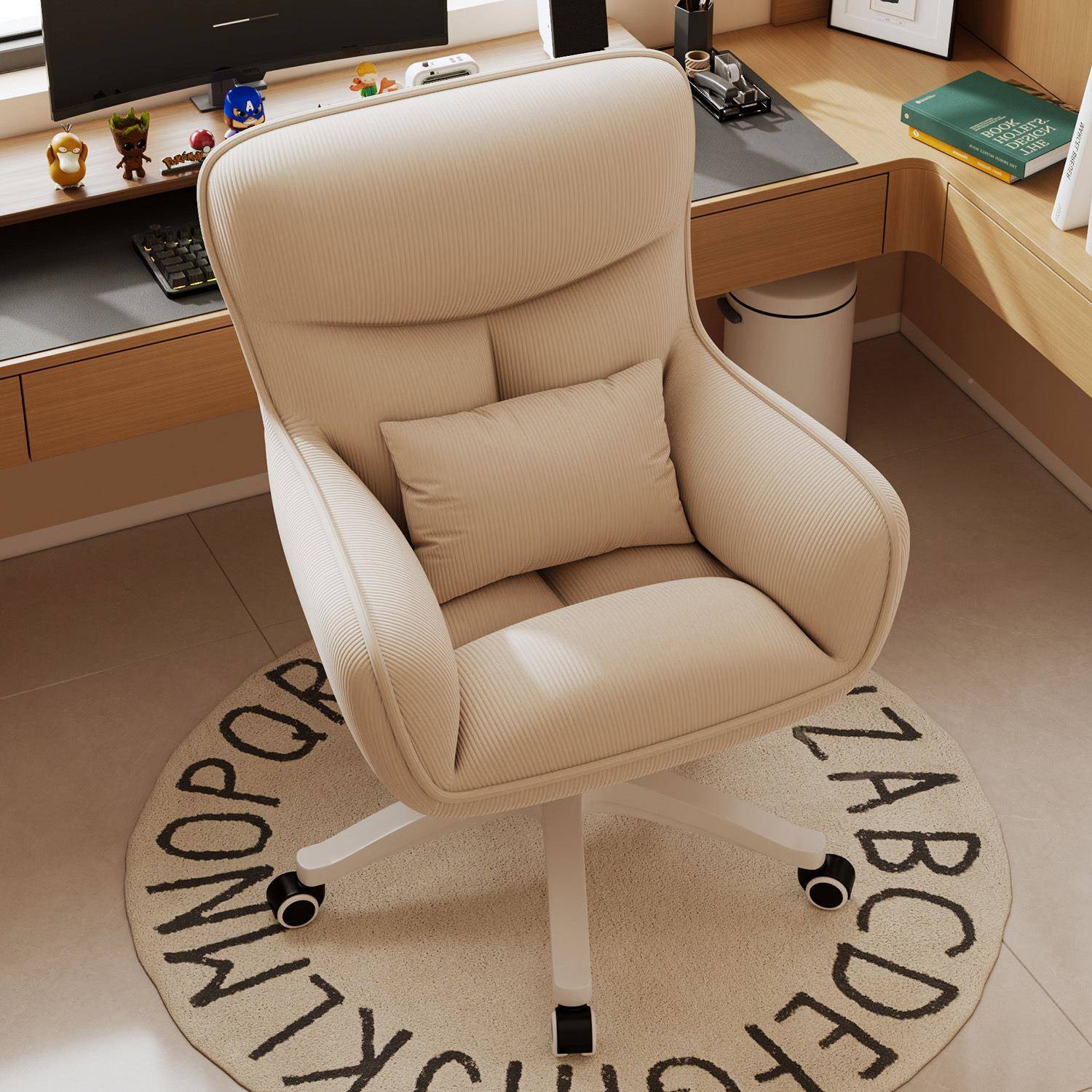 电脑椅桌用椅子学卧室女生灯芯家绒化妆椅HY014宿舍升降写字习舒