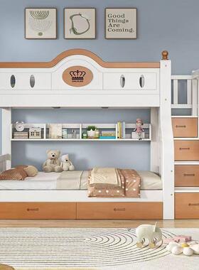 实木物双层床超大储多儿童45225二床层子儿母小户型高低童木床两