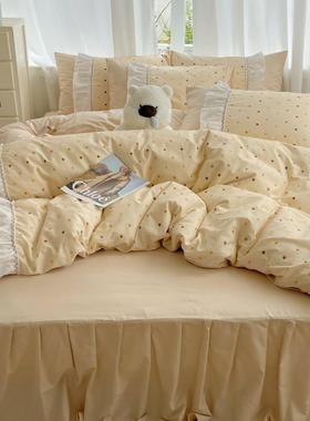 公主风套纯棉床上四件床夏季全棉100373品田园被套女床单人床罩笠