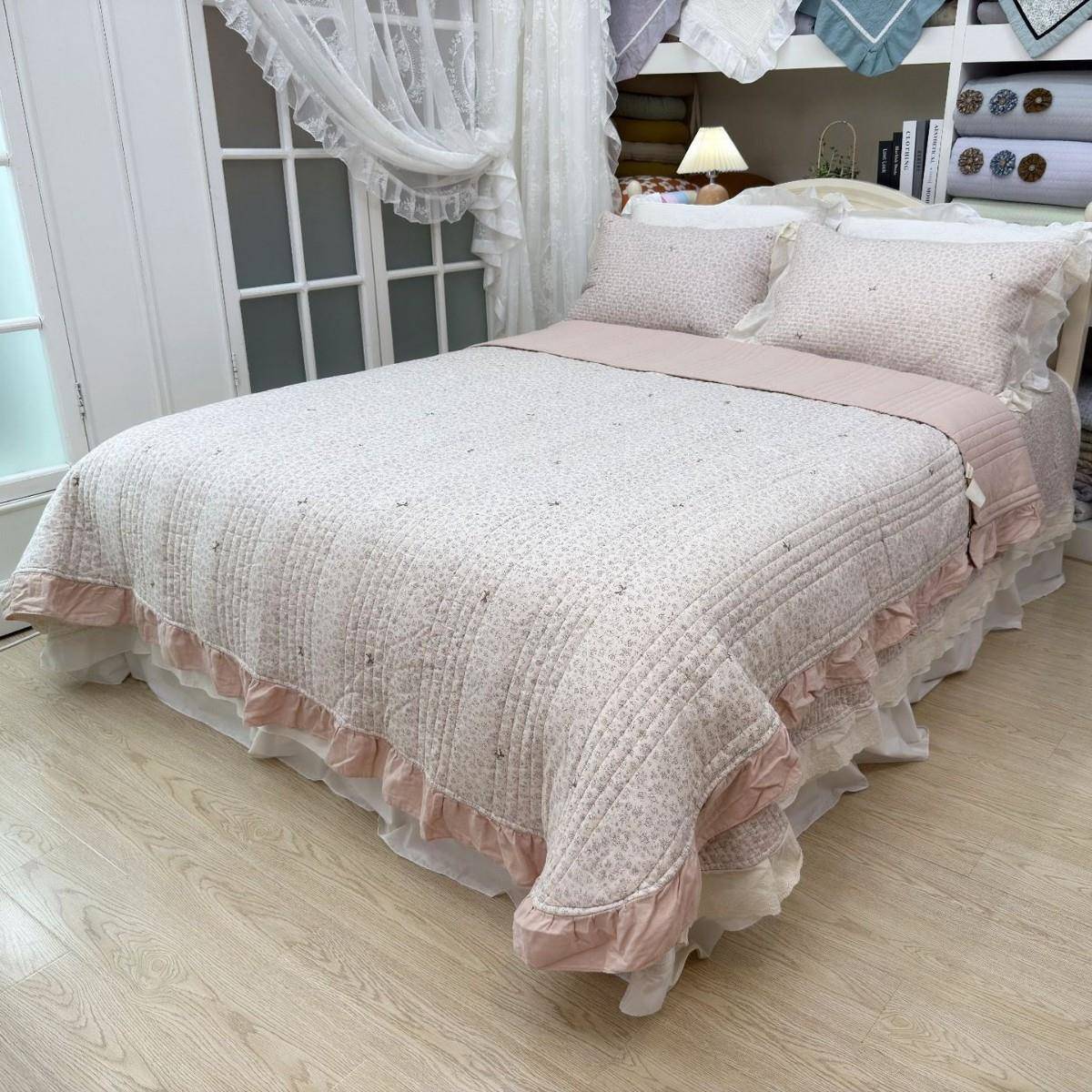 双层床盖件套通用榻四833榻米炕棉盖三件套全纱棉夹夏凉被子可机