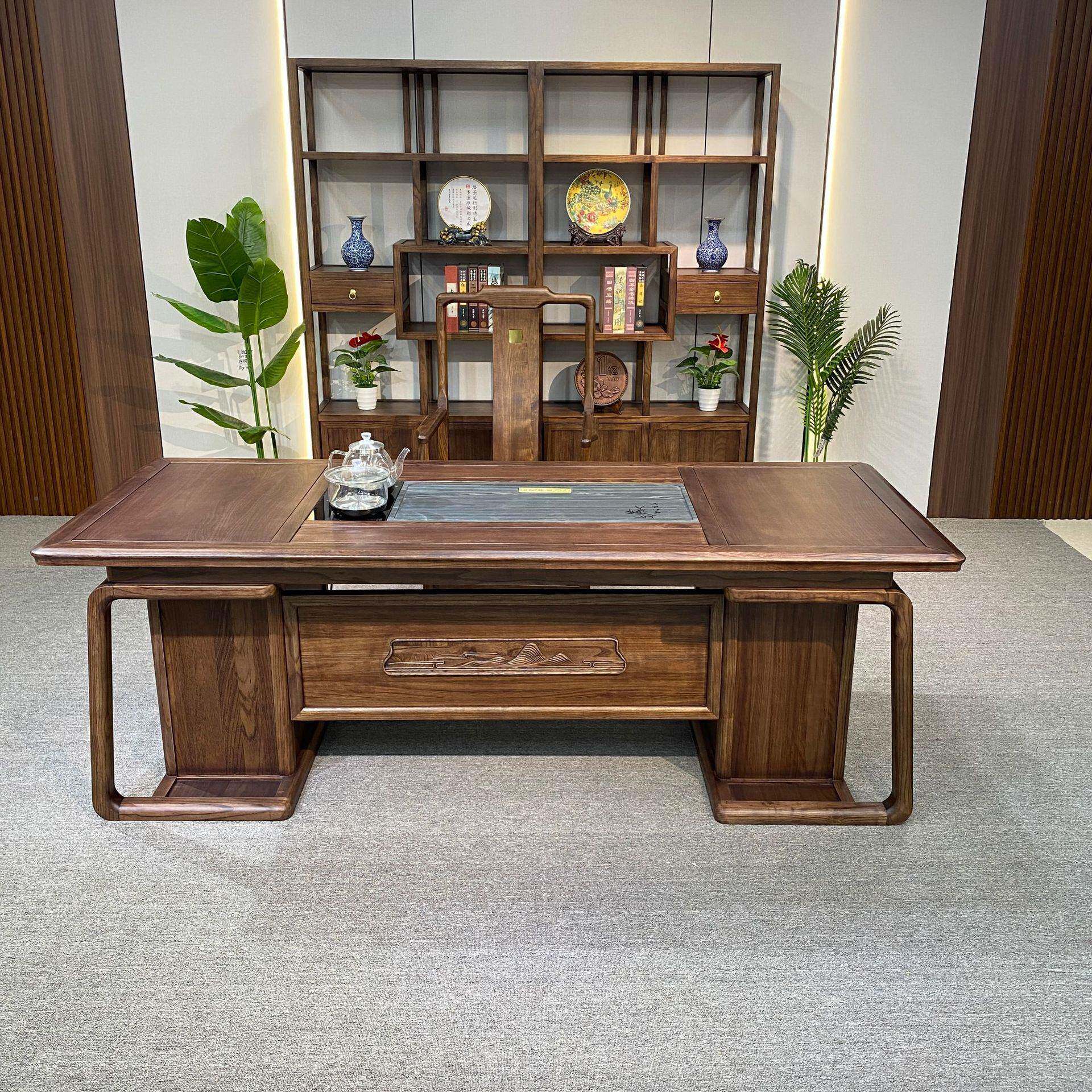 RZK乌金木茶桌椅组木合办公客厅新椅中式室实茶桌储物多功能