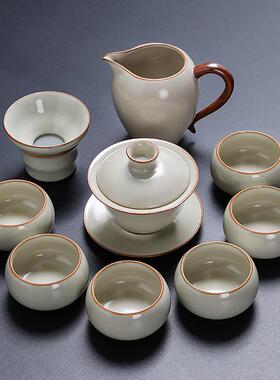 高档黄汝窑XNM开片功夫懒人旋转一体陶瓷茶具套装动家公用自客厅