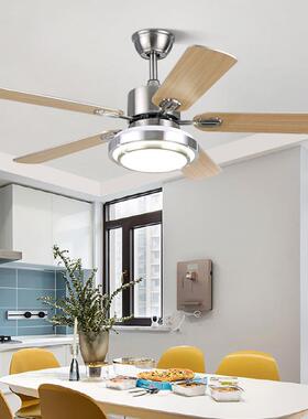 吊扇餐厅简吊ZBY约不锈钢铁灯叶电风扇灯客厅卧室风黑色工业吊扇