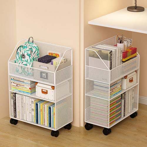 ?桌下收纳置物架书可动小铁移书架桌旁收纳置物架简易艺OAH置物赵