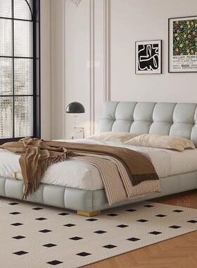 奶油风女孩皮艺床木泡芙床现代简约小户型双主卧实物室婚床95423