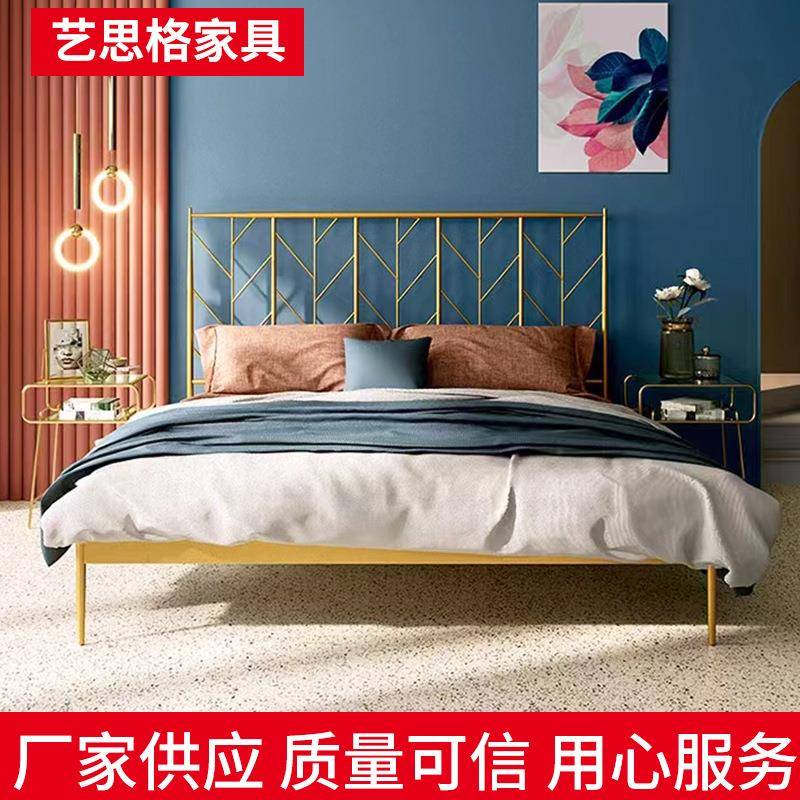 酒店双人床简约民宿卧室出租房铁架床公主床单人床加固储物空间