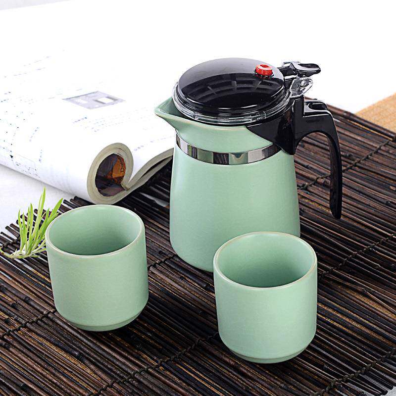 联纵汝瓷飘逸杯茶具套装仿宋汝窑茶具一壶二杯易泡壶套组