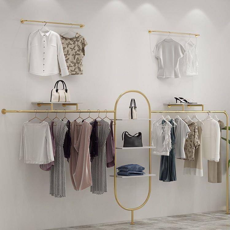 女装店陈列架挂衣架墙上壁挂衣服架子创意服装店展示架金色落地架