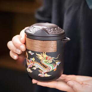 紫砂旅行茶具热水变色一体分茶器功夫茶具套装家用复古中式便携式