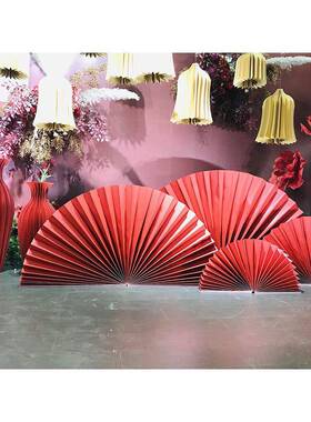 新中式婚庆道具舞29831婚台背景纸艺子置折扇中国风礼布扇装饰橱