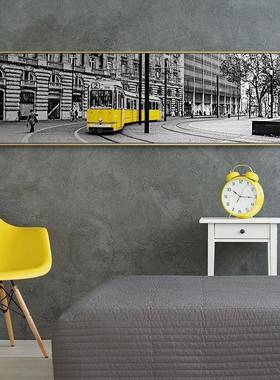 一路有阳光18930现代简巴约卧室树林景挂画城市黄色士黑白装饰风