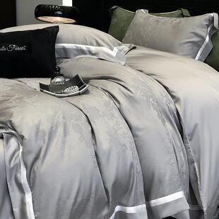 简约轻奢100纯支天棉丝四件套色59462色织提花被套裸睡滑丝床品