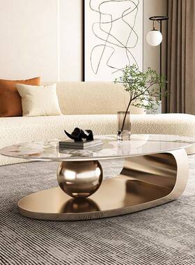 意式极茶几厅家用小几户型茶轻奢香槟镀金LXR色简不锈钢客岩板茶