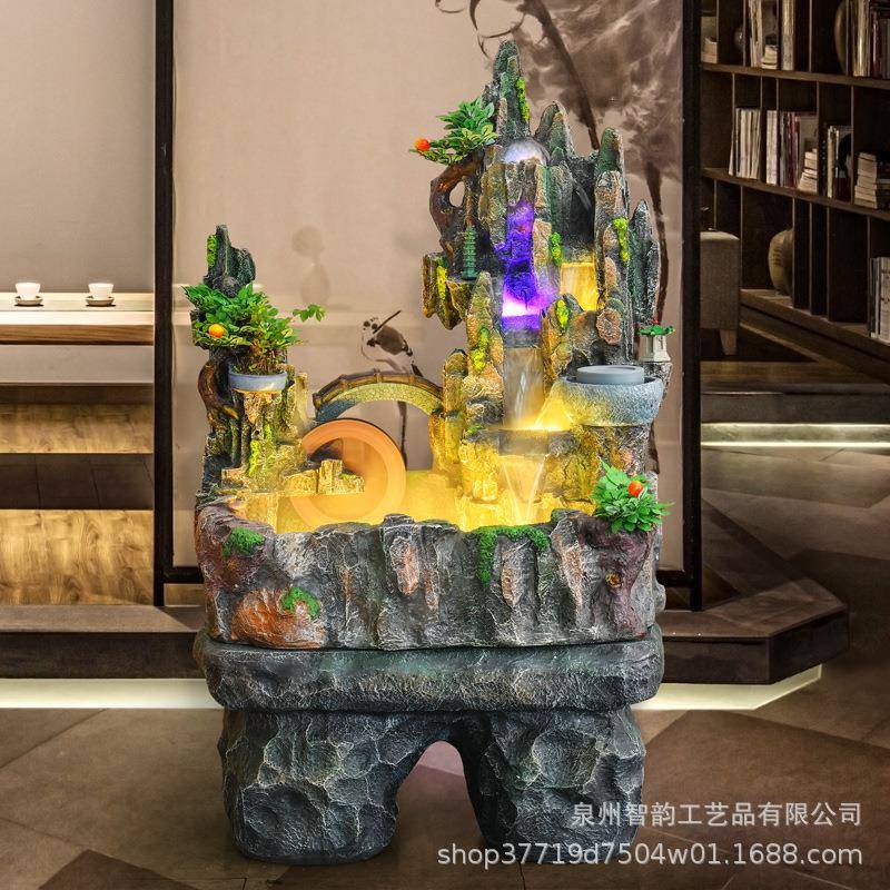 意假山喷泉流水件STN客饰厅办公室阳台庭院风水摆招财创鱼缸前台
