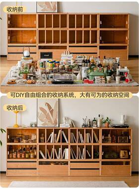 宏阳家具柜实木书柜客厅电视书日式樱木落地矮储物柜自JRI由组桃