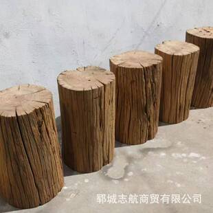 原茶木墩凳风化老榆木墩子台底雕座根凳子矮木桩花架实木98452墩