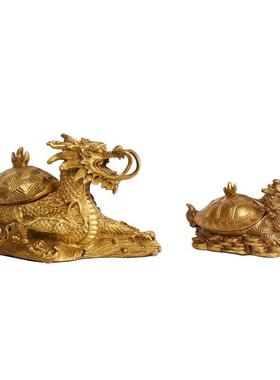 杨ASY记铜开盖品龙龟龙龟烟灰铜缸摆公件龙龟办工艺摆件