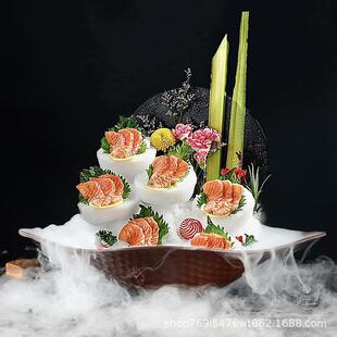 高端胺密刺身盘盘海鲜姿造冰盘三文鱼专用鱼干冰715海鲜拼盘生鱼