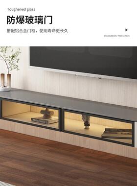 轻奢灰色黑色23374悬茶几电柜组合简约现代客厅型家用小空户岩板