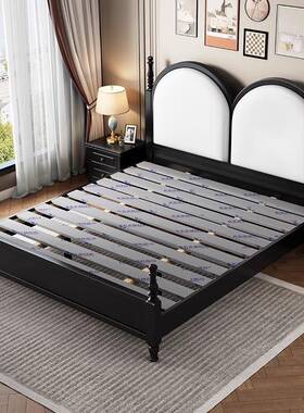 美床式古黑色婚LHO实木1.8米主卧黑复色法式简约复古单双床人床厂